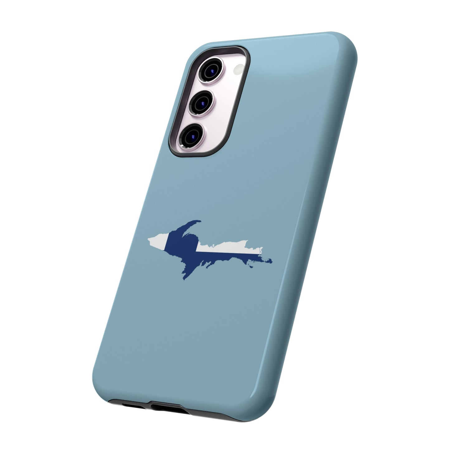 Michigan Upper Peninsula Tough Phone Case (Opal Blue w/ UP Finland Flag Outline) | Samsung & Pixel Android