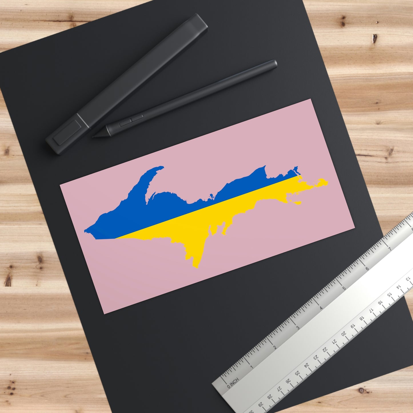 Michigan Upper Peninsula Bumper Stickers (w/ UP Ukraine Flag Outline) | Pink Background