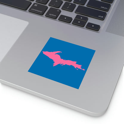 Michigan Upper Peninsula Square Sticker (Azure w/ Pink UP Outline) | Indoor/Outdoor