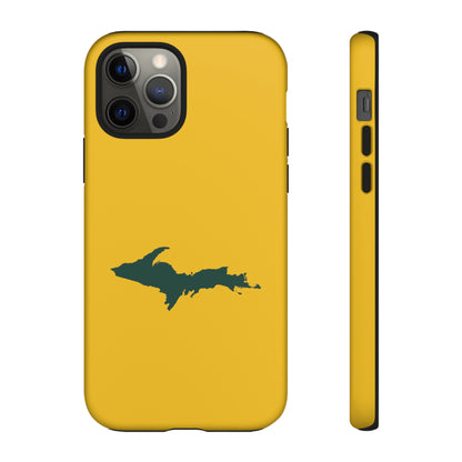 Michigan Upper Peninsula Tough Phone Case (Gold w/ Green UP Outline) | Apple iPhone