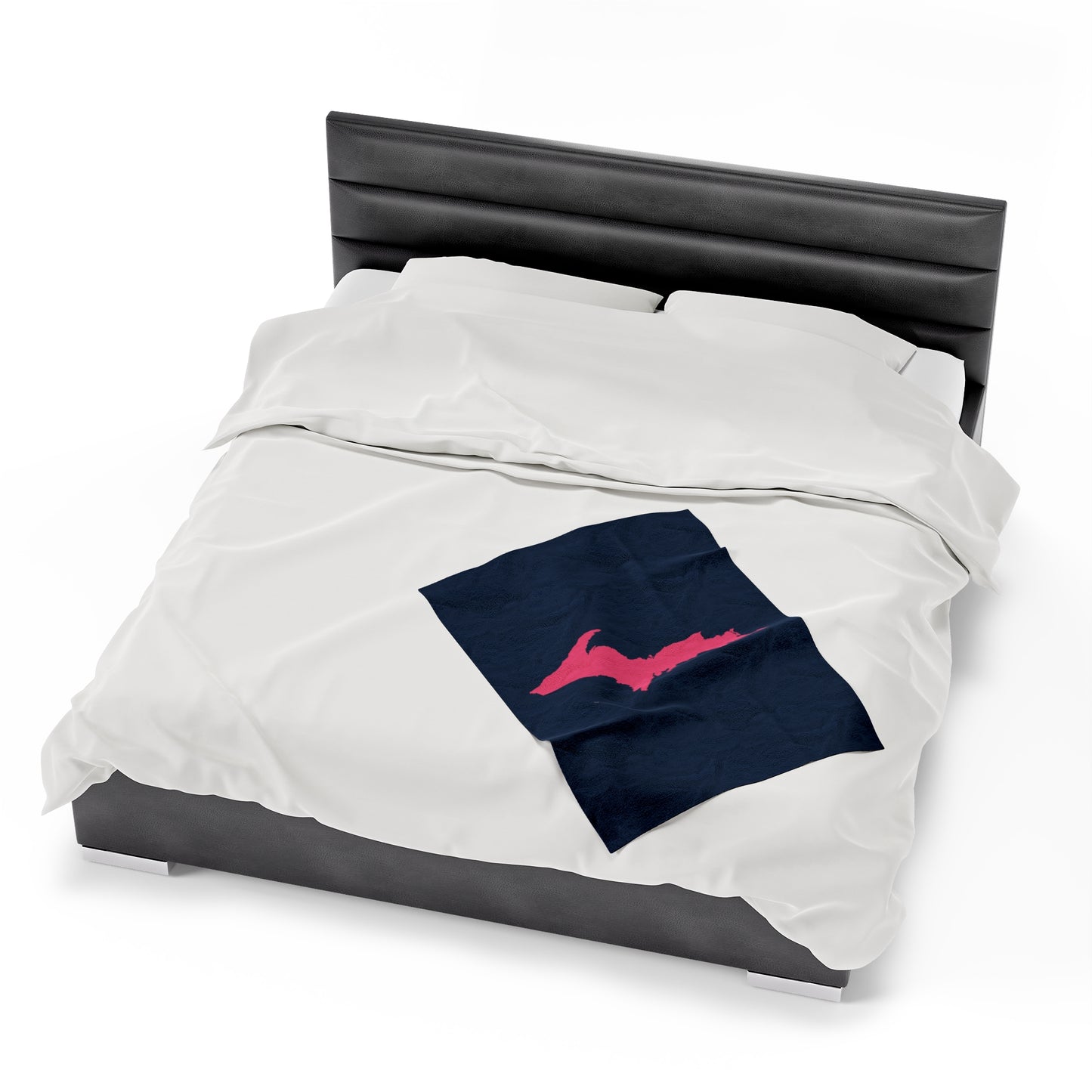 Michigan Upper Peninsula Plush Blanket (w/ Pink UP Outline) | Navy