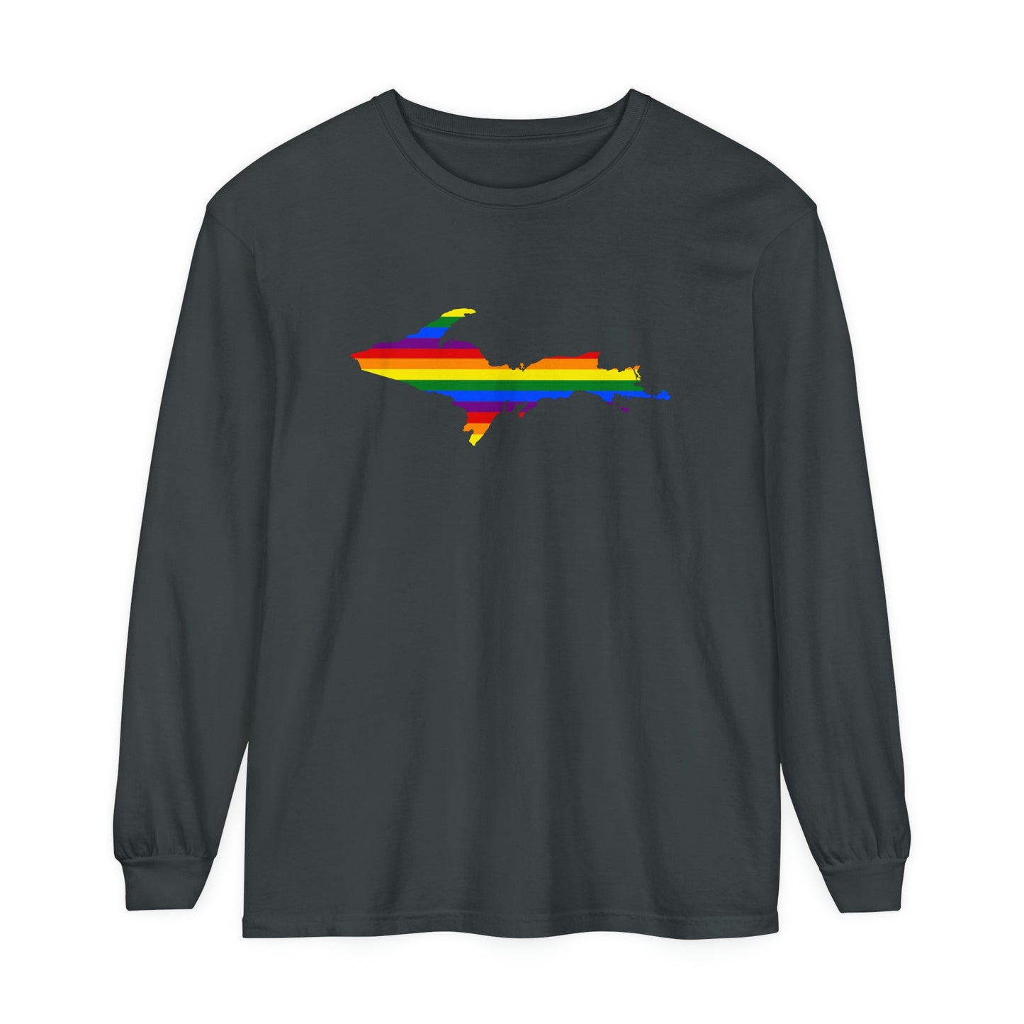 Michigan Upper Peninsula Garment-Dyed T-Shirt (w/ UP Pride Flag Outline) | Unisex Long Sleeve