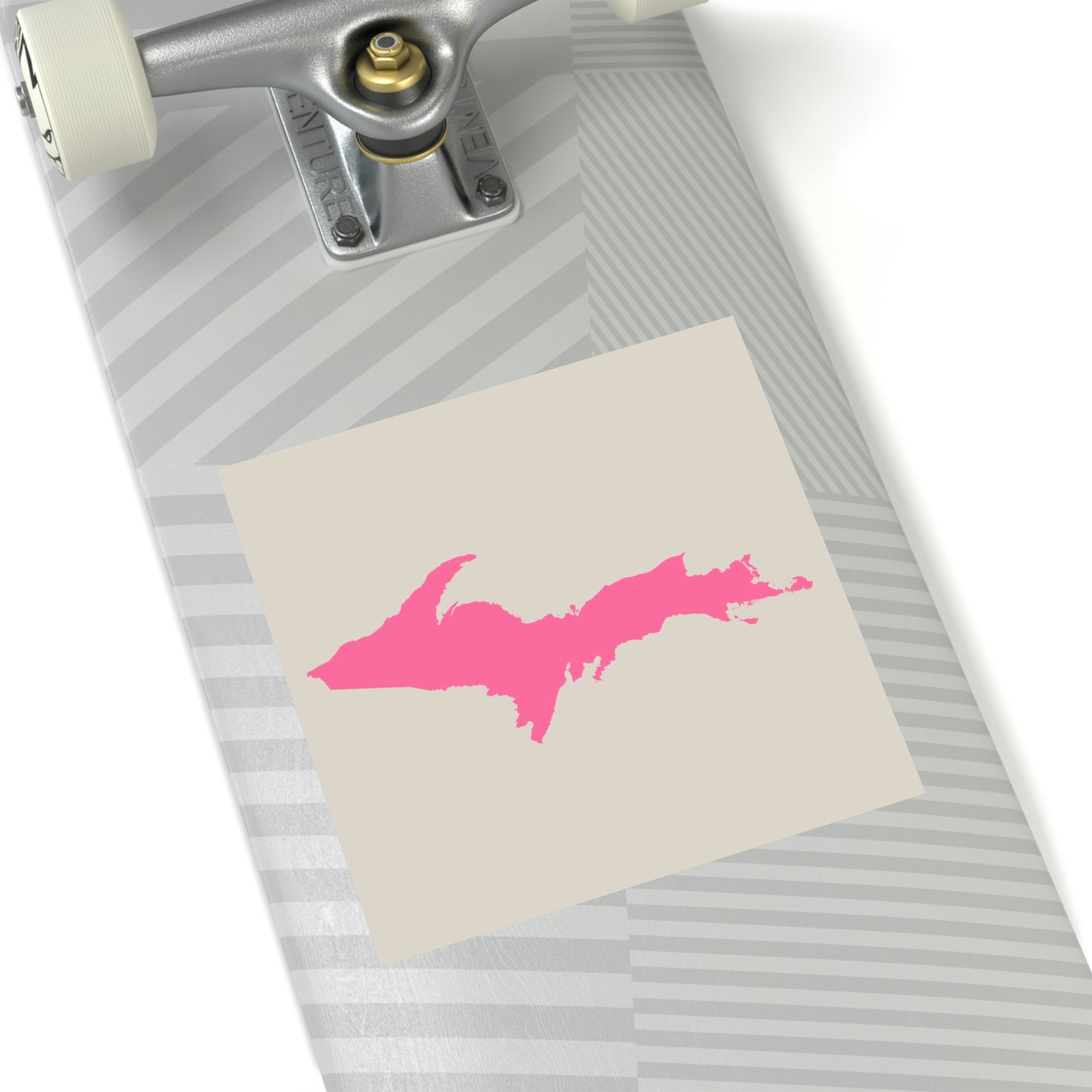 Michigan Upper Peninsula Square Sticker (Canvas Color w/ Pink UP Outline) | Indoor/Outdoor