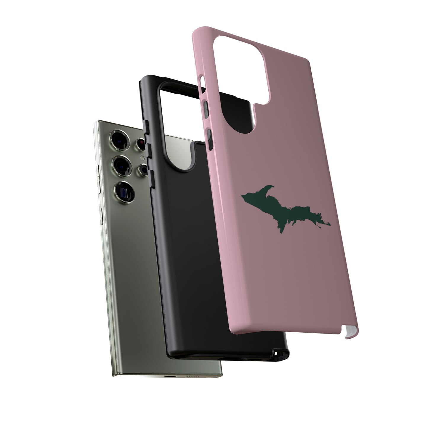 Michigan Upper Peninsula Tough Phone Case (Pink w/ Green UP Outline) | Samsung & Pixel Android