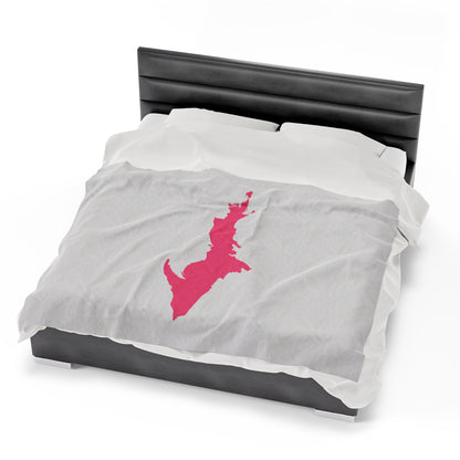 Michigan Upper Peninsula Plush Blanket (w/ Pink UP Outline) | Birch Bark White