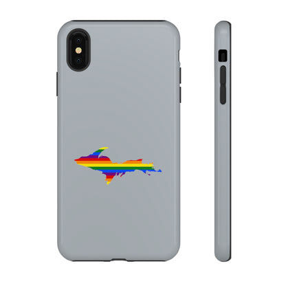 Michigan Upper Peninsula Tough Phone Case (Silver w/ UP Pride Flag Outline) | Apple iPhone