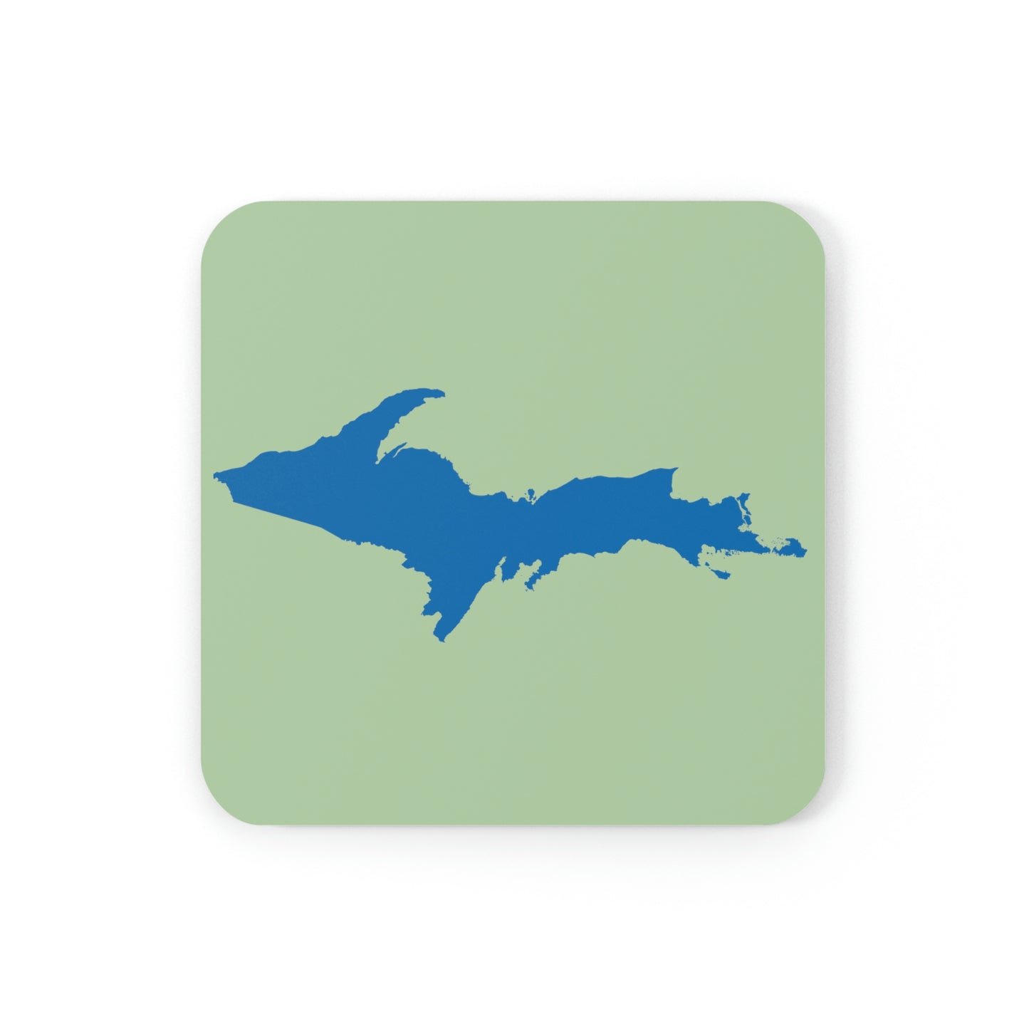 Michigan Upper Peninsula Coaster Set (Green Tea Color w/ Azure UP Outline) | Corkwood - 4 pack