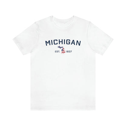 'Michigan EST 1837'' T-Shirt (w/ MI USA Flag Outline) | Unisex Standard Fit