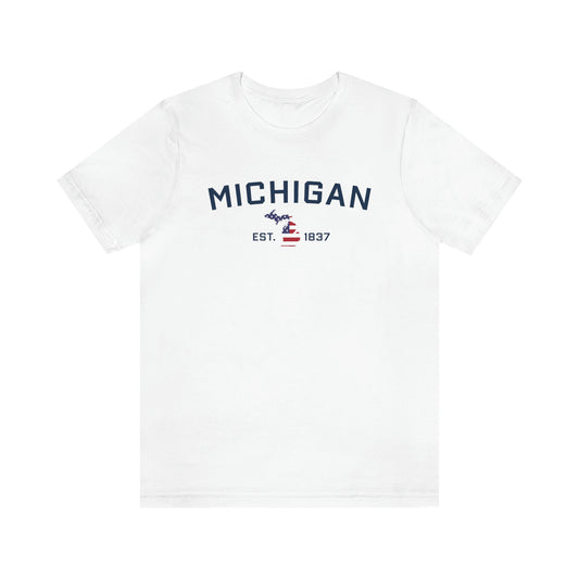 'Michigan EST 1837'' T-Shirt (w/ MI USA Flag Outline) | Unisex Standard Fit