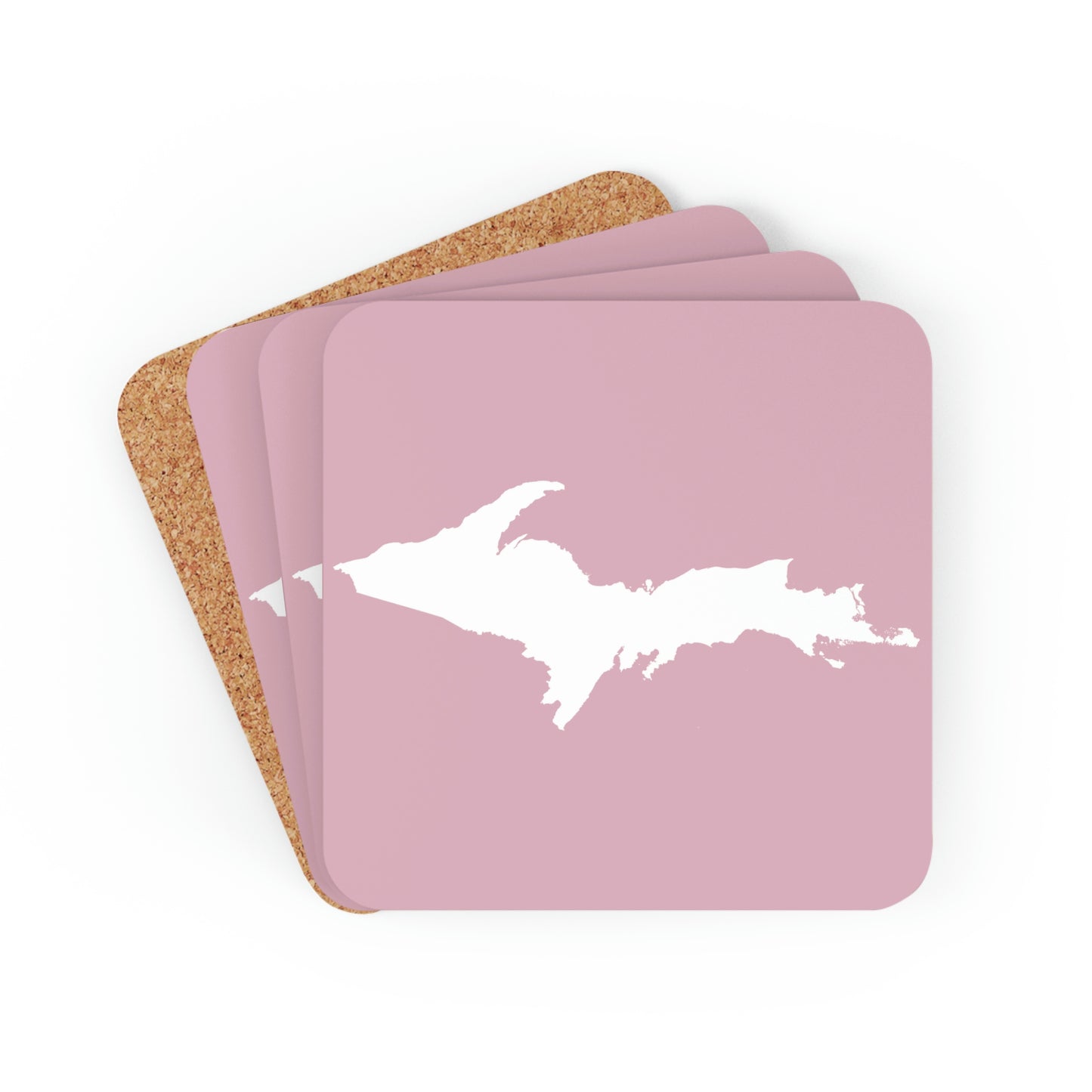 Michigan Upper Peninsula Coaster Set (Pink w/ UP Outline) | Corkwood - 4 pack