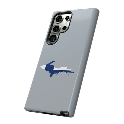 Michigan Upper Peninsula Tough Phone Case (Silver w/ UP Finland Flag Outline) | Samsung & Pixel Android