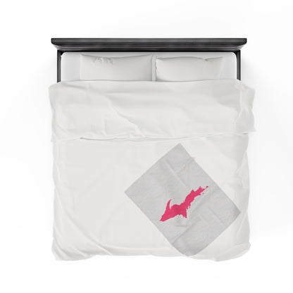 Michigan Upper Peninsula Plush Blanket (w/ Pink UP Outline) | Birch Bark White