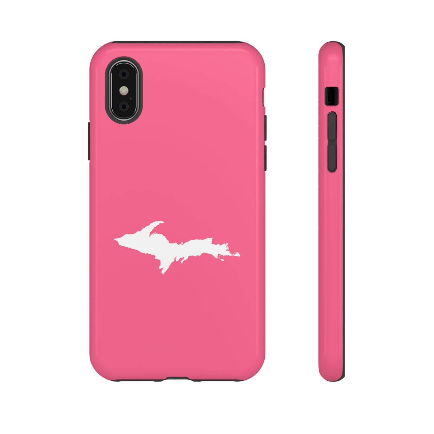 Michigan Upper Peninsula Tough Phone Case (Rhodochrosite Pink w/ UP Outline) | Apple iPhone