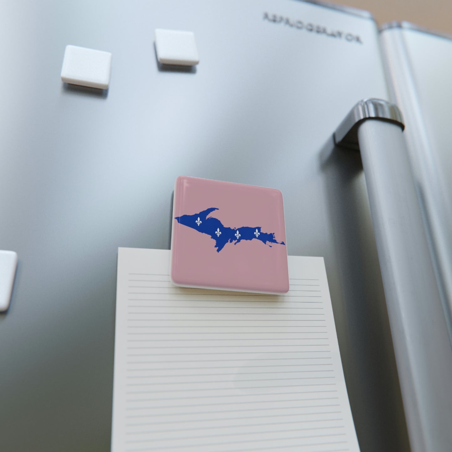 Michigan Upper Peninsula Porcelain Magnet (Pink w/ UP Quebec Flag Outline)