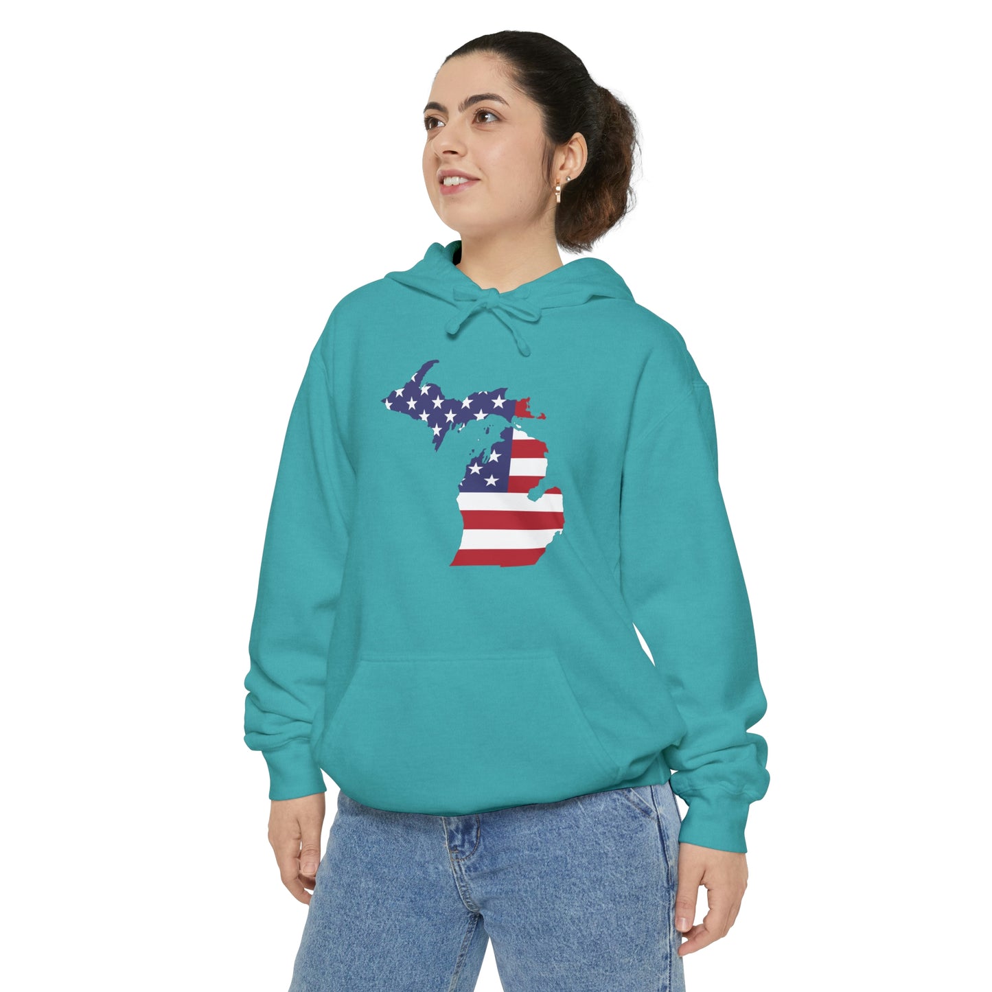 Michigan Upper Peninsula Hoodie (w/ MI USA Flag Outline) | Unisex Garment-Dyed