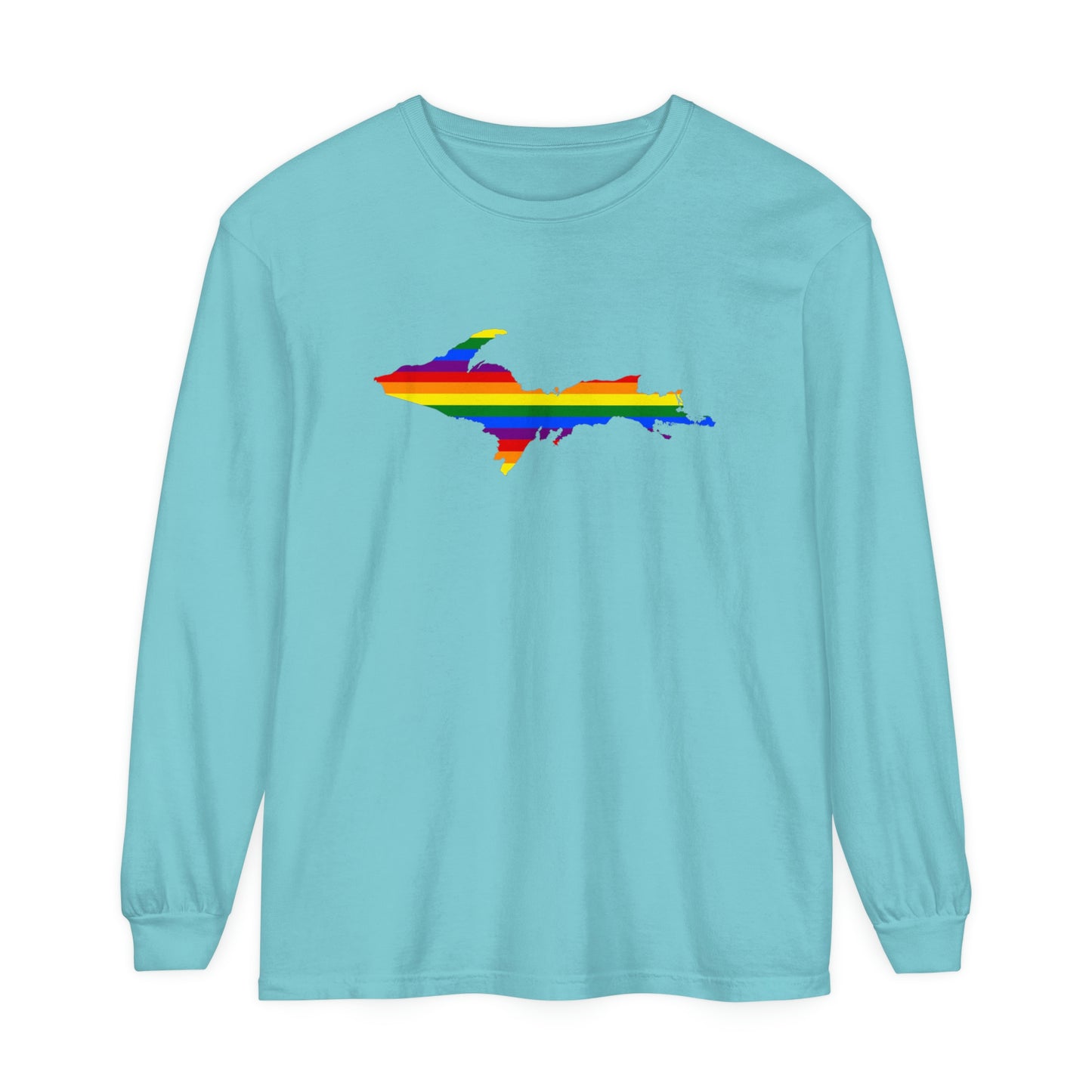 Michigan Upper Peninsula Garment-Dyed T-Shirt (w/ UP Pride Flag Outline) | Unisex Long Sleeve