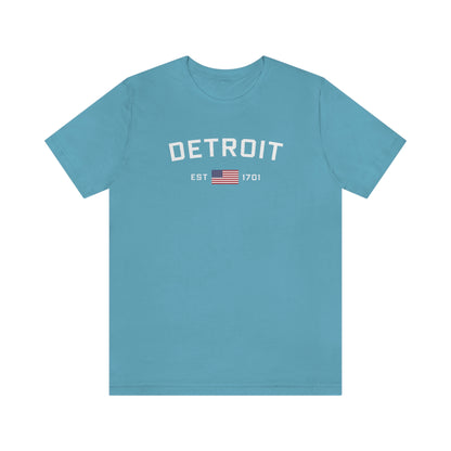 'Detroit Est 1701' T-Shirt (w/ United States Flag) | Unisex Standard Fit