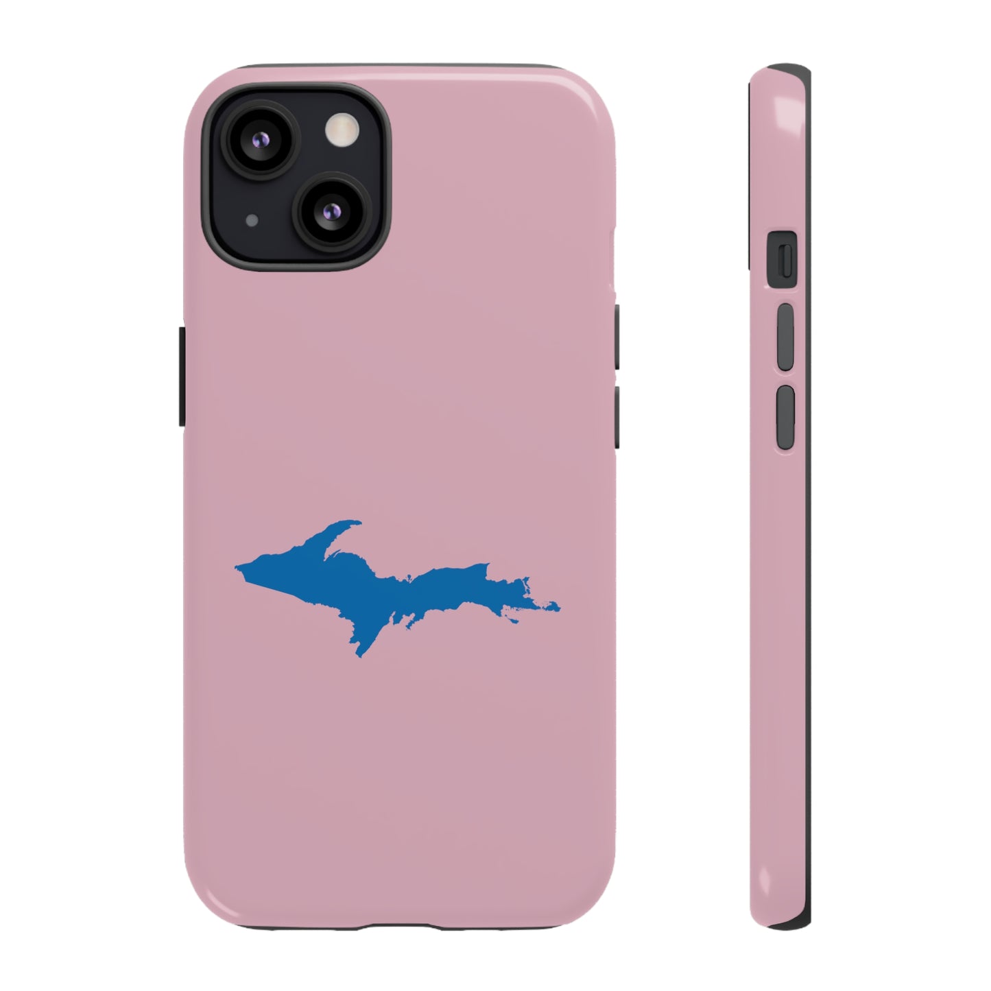 Michigan Upper Peninsula Tough Phone Case (Pink w/ Azure UP Outline) | Apple iPhone