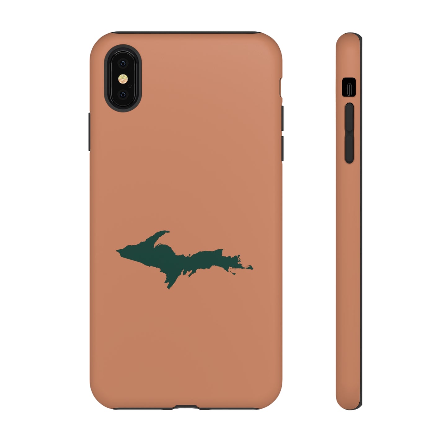 Michigan Upper Peninsula Tough Phone Case (Copper Color w/ Green UP Outline) | Apple iPhone