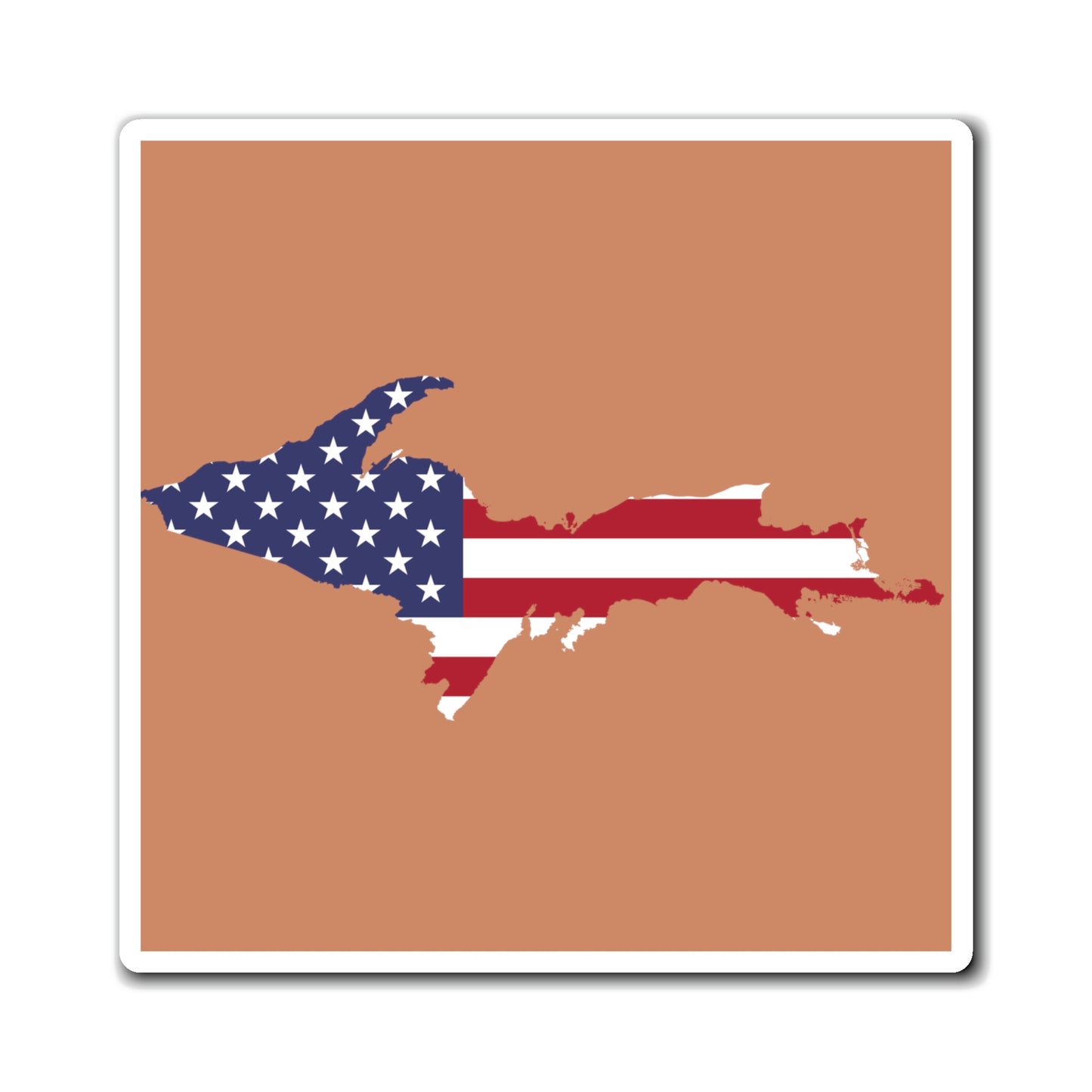 Michigan Upper Peninsula Square Magnet (Copper Color w/ UP USA Flag Outline)