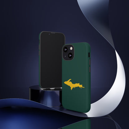 Michigan Upper Peninsula Tough Phone Case (Green w/ Gold UP Outline) | Apple iPhone