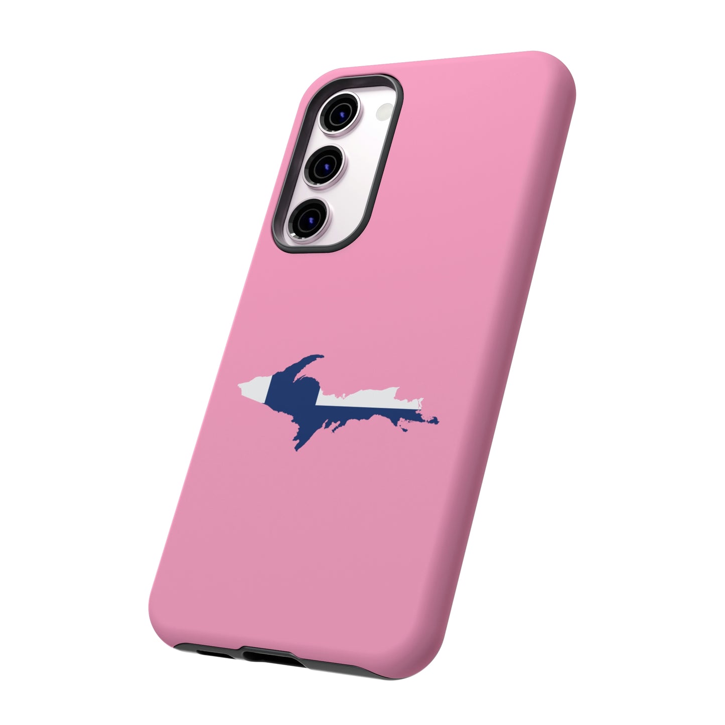 Michigan Upper Peninsula Tough Phone Case ('67 Caddie Pink w/ UP Finland Flag Outline) | Samsung & Pixel Android