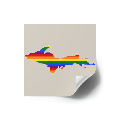 Michigan Upper Peninsula Square Sticker (Canvas Color w/ UP Pride Flag Outline) | Indoor/Outdoor