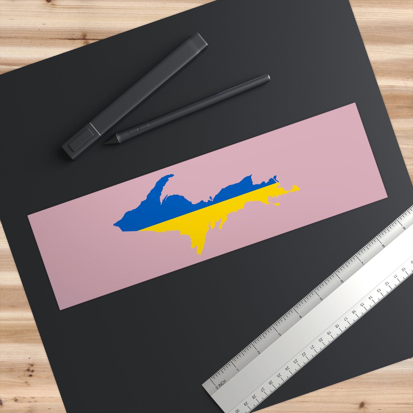 Michigan Upper Peninsula Bumper Stickers (w/ UP Ukraine Flag Outline) | Pink Background