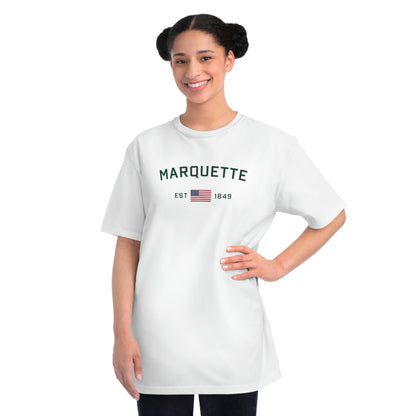 'Marquette EST 1849' T-Shirt (Green/Gold Type w/ USA Flag | Organic Unisex