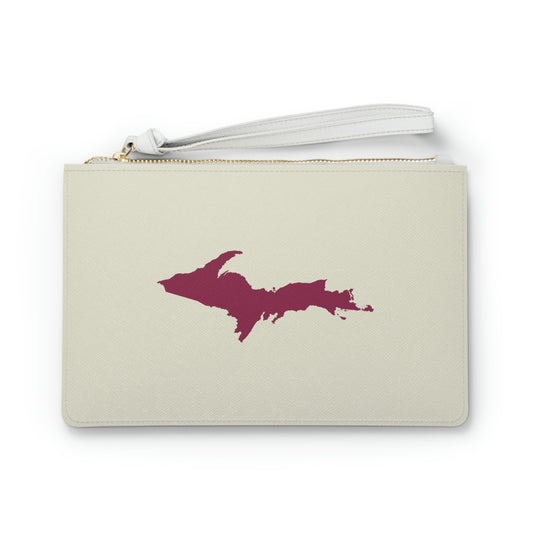 Michigan Upper Peninsula Clutch Bag (Ivory Color w/ Ruby UP Outline)
