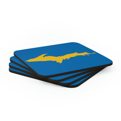 Michigan Upper Peninsula Coaster Set (Azure w/ Gold UP Outline) | Corkwood - 4 pack