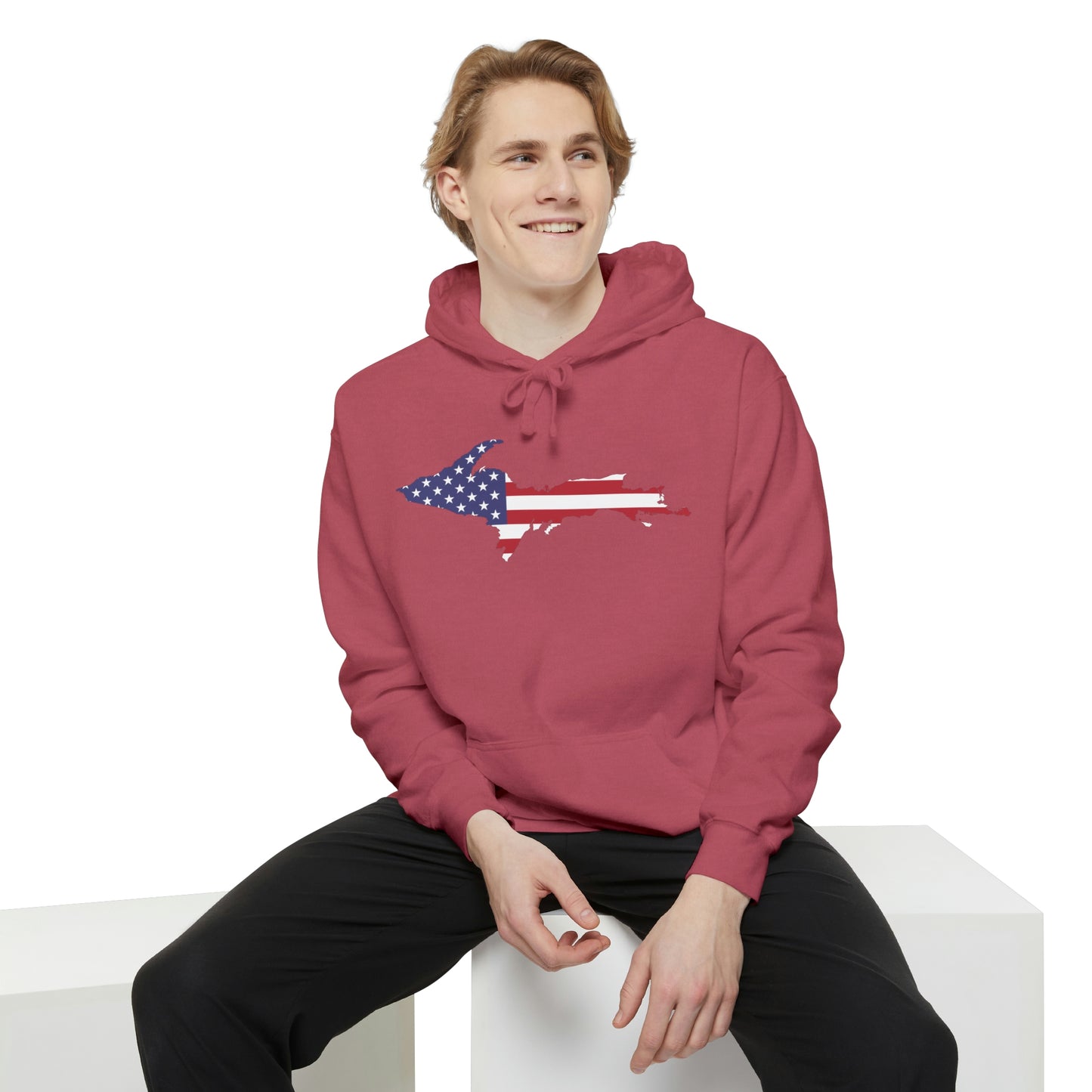 Michigan Upper Peninsula Hoodie (w/ UP USA Flag Outline) | Unisex Garment-Dyed