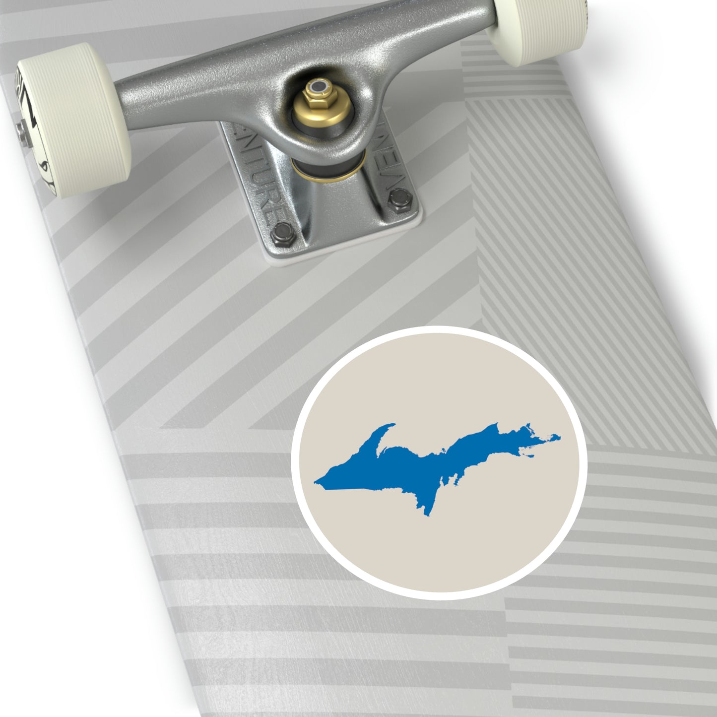 Michigan Upper Peninsula Round Stickers (Canvas Color w/ Azure UP Outline) | Indoor\Outdoor