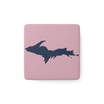 Michigan Upper Peninsula Porcelain Magnet (Pink w/ Navy UP Outline)