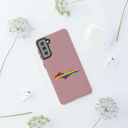 Michigan Upper Peninsula Tough Phone Case (Cherry Blossom Pink w/ UP Pride Flag Outline) | Samsung & Pixel Android