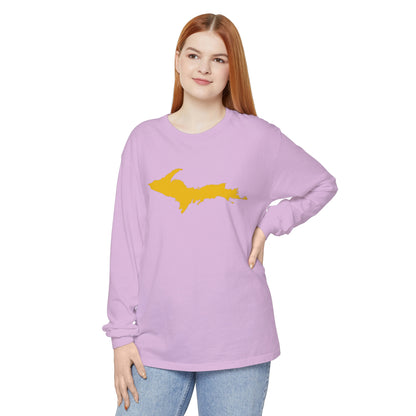 Michigan Upper Peninsula Garment-Dyed T-Shirt (w/ Gold UP Outline) | Unisex Long Sleeve