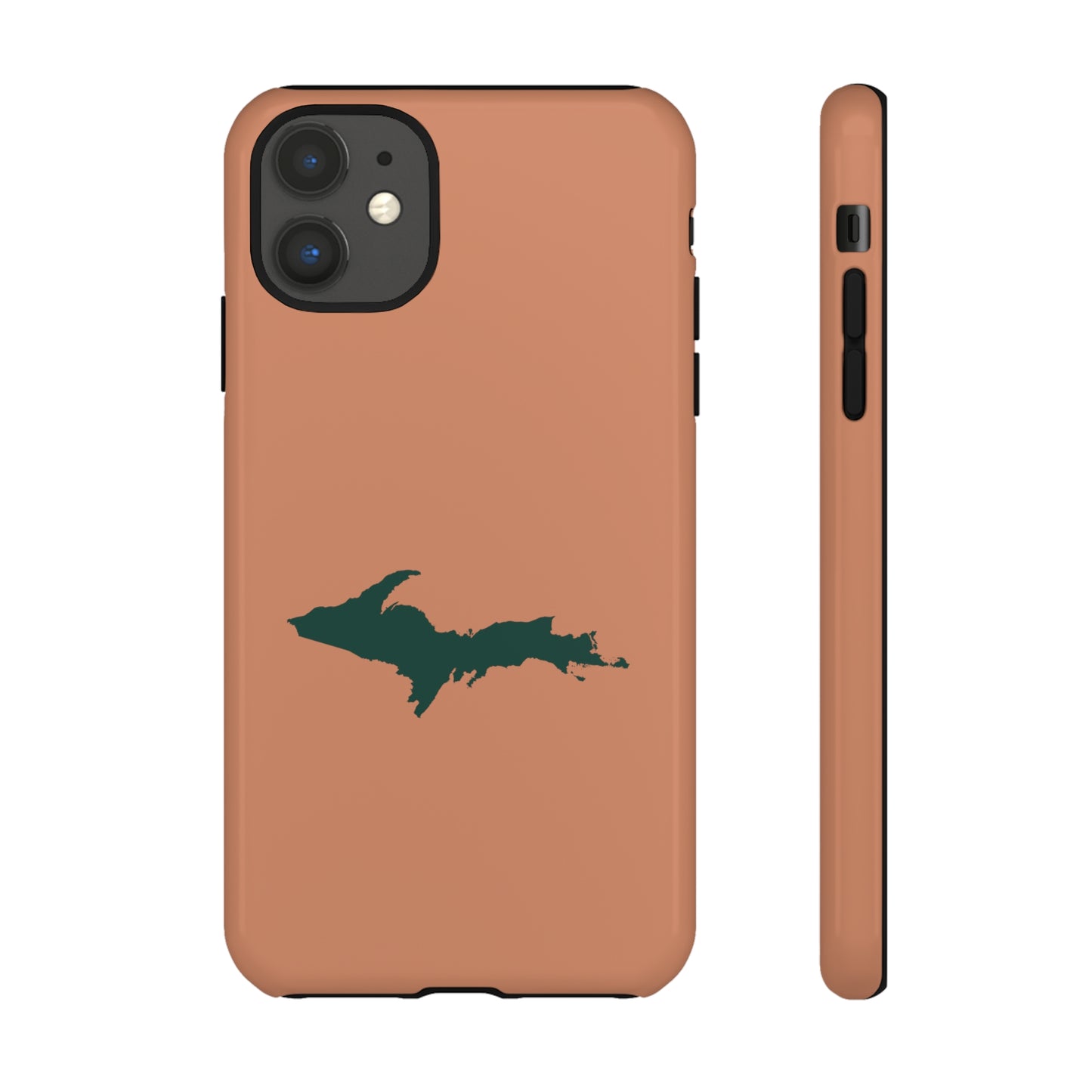 Michigan Upper Peninsula Tough Phone Case (Copper Color w/ Green UP Outline) | Apple iPhone