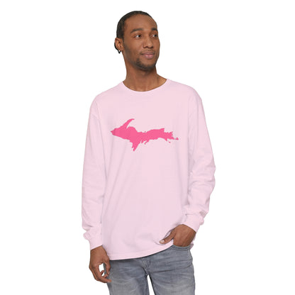 Michigan Upper Peninsula Garment-Dyed T-Shirt (w/ Pink UP Outline) | Unisex Long Sleeve