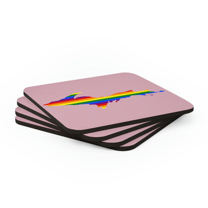 Michigan Upper Peninsula Coaster Set (Pink w/ UP Pride Flag Outline) | Corkwood - 4 pack