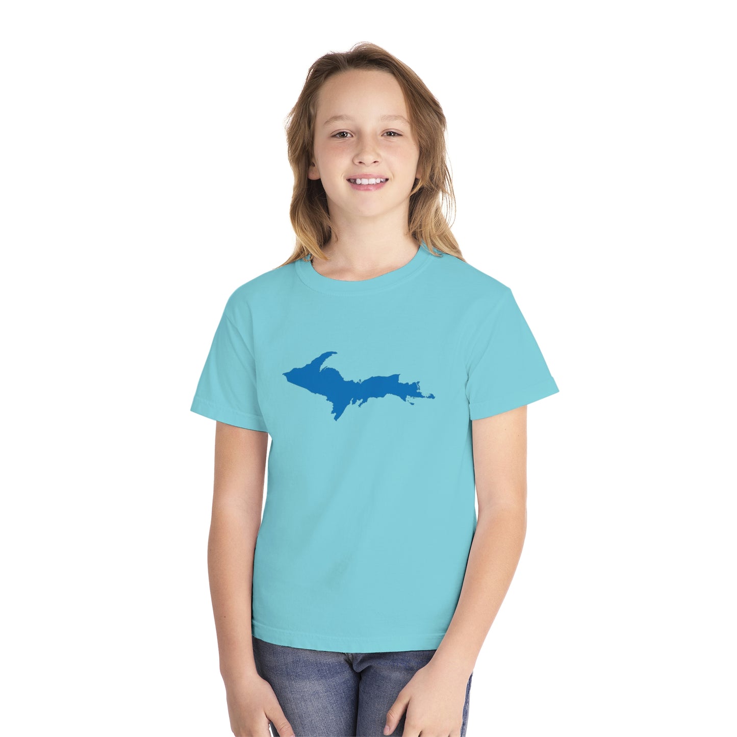 Michigan Upper Peninsula T-Shirt (w/ Azure UP Outline) | Youth Garment-Dyed