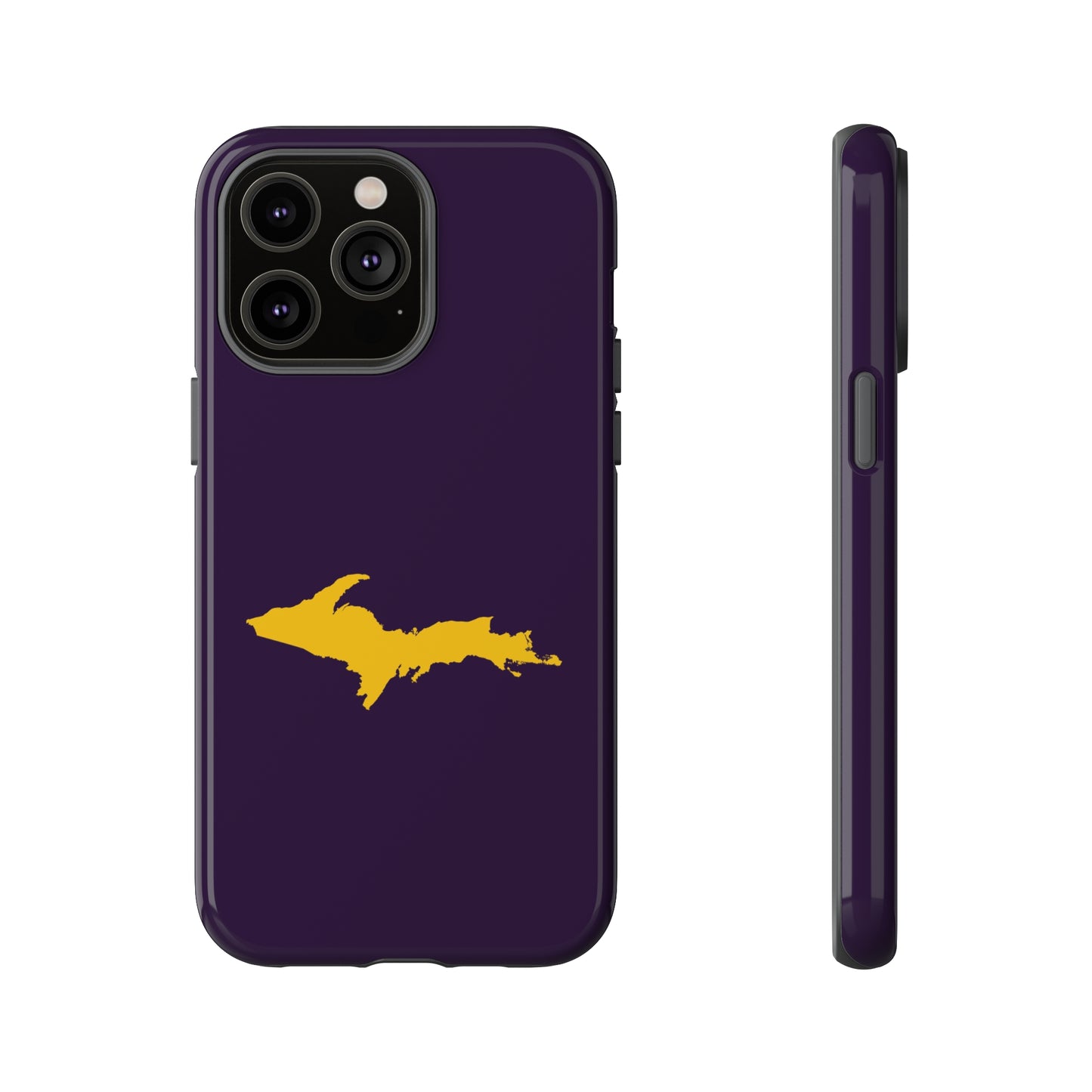 Michigan Upper Peninsula Tough Phone Case (Blackcurrant w/ Gold UP Outline) | Apple iPhone