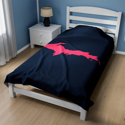 Michigan Upper Peninsula Plush Blanket (w/ Pink UP Outline) | Navy