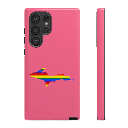 Michigan Upper Peninsula Tough Phone Case (Rhodochrosite Pink w/ UP Pride Flag Outline) | Samsung & Pixel Android