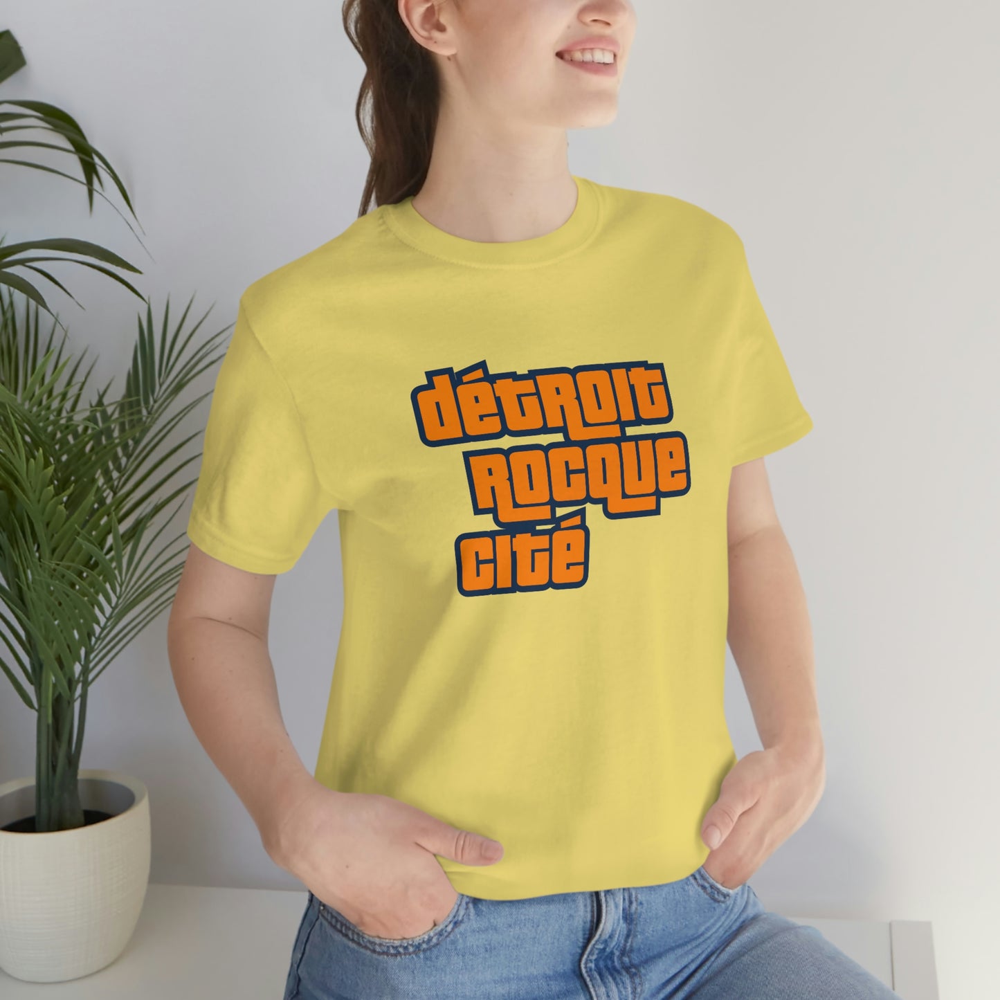 'Détroit Rocque Cité' T-Shirt (Orange Automotive Crime Parody) | Unisex Standard Fit