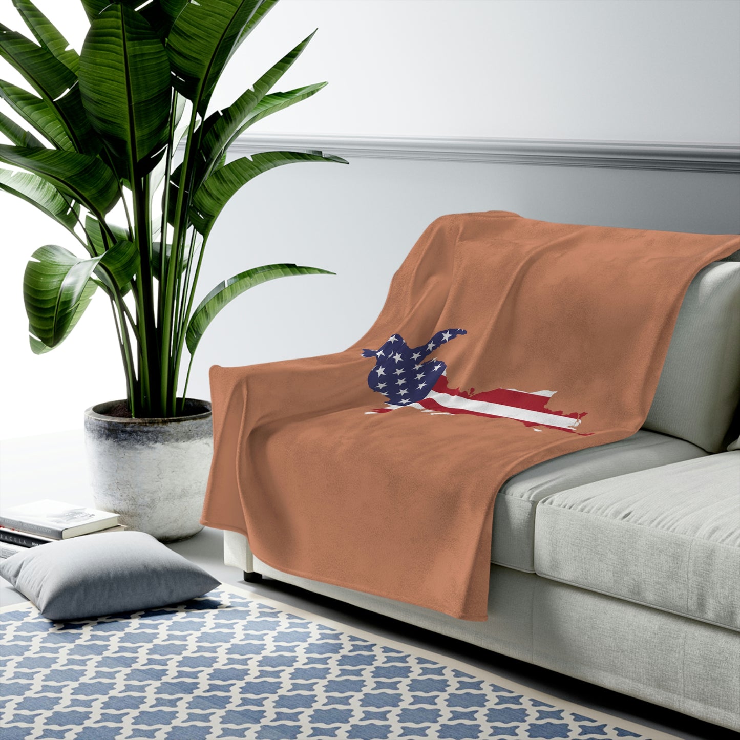 Michigan Upper Peninsula Plush Blanket (w/ UP USA Flag Outline) | Copper Color