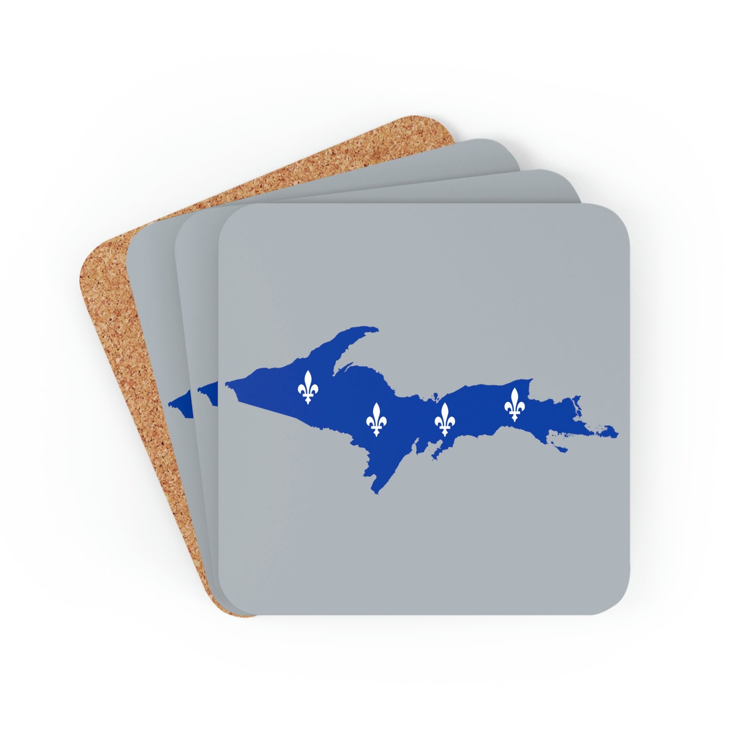 Michigan Upper Peninsula Coaster Set (Silver w/ UP Quebec Flag Outline) | Corkwood - 4 pack