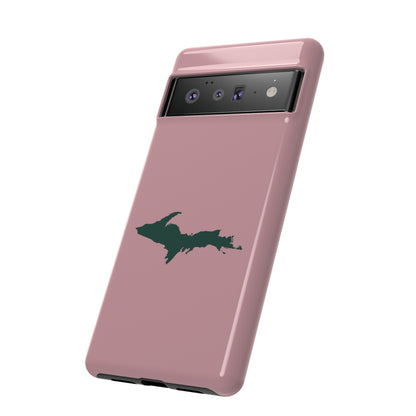 Michigan Upper Peninsula Tough Phone Case (Cherry Blossom Pink w/ Green UP Outline) | Samsung & Pixel Android