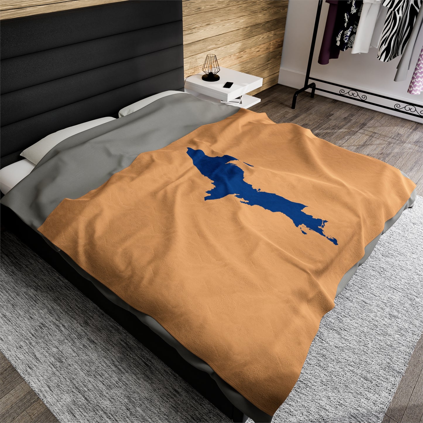 Michigan Upper Peninsula Plush Blanket (w/ Azure UP Outline) | Pale Apricot