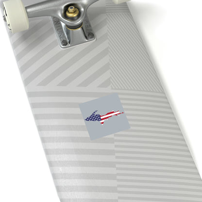 Michigan Upper Peninsula Square Sticker (Silver w/ UP USA Flag Outline) | Indoor/Outdoor