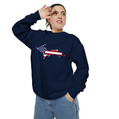 Michigan Upper Peninsula Sweatshirt (w/ UP USA Flag Outline) | Unisex Garment Dyed